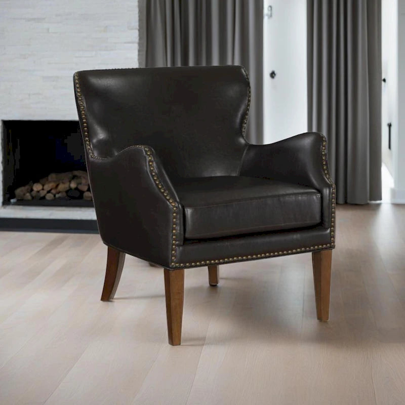 Fauteuil d'appoint dossier haut à oreilles en similicuir marron, une place