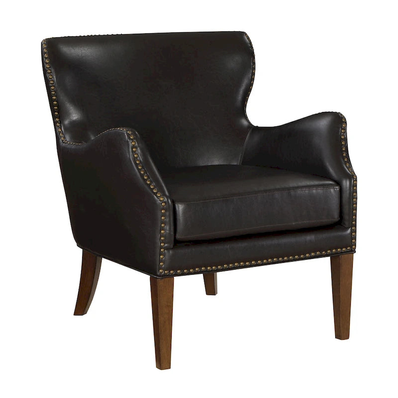 Fauteuil d'appoint dossier haut à oreilles en similicuir marron, une place