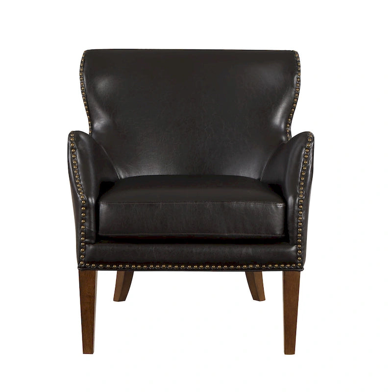 Fauteuil d'appoint dossier haut à oreilles en similicuir marron, une place