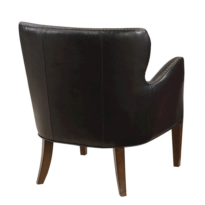 Fauteuil d'appoint dossier haut à oreilles en similicuir marron, une place