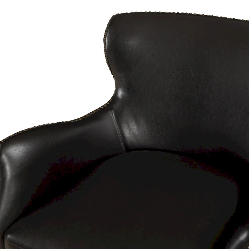 Fauteuil d'appoint dossier haut à oreilles en similicuir marron, une place