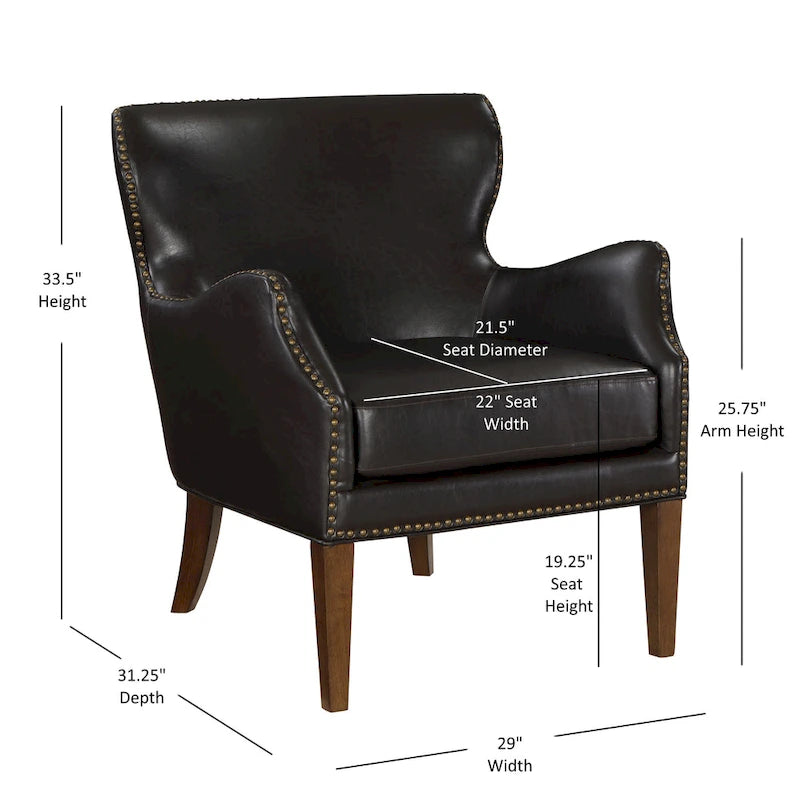 Fauteuil d'appoint dossier haut à oreilles en similicuir marron, une place