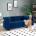Canapé 2 places en velours capitonné avec clous décoratifs – Bleu / Noir / Beige