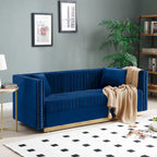 Contemporary Vertical Channel Tufted Velvet Sofa Modern Upholstered Couch for Living Room Apartment with 2 pillows