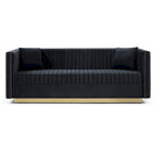 Canapé 2 places en velours capitonné avec clous décoratifs – Bleu / Noir / Beige