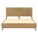 Cadre de lit Queen en bois naturel, marron, style milieu de siècle, 2 places