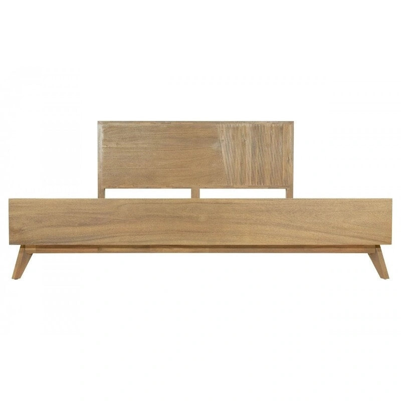 Cadre de lit Queen en bois naturel, marron, style milieu de siècle, 2 places