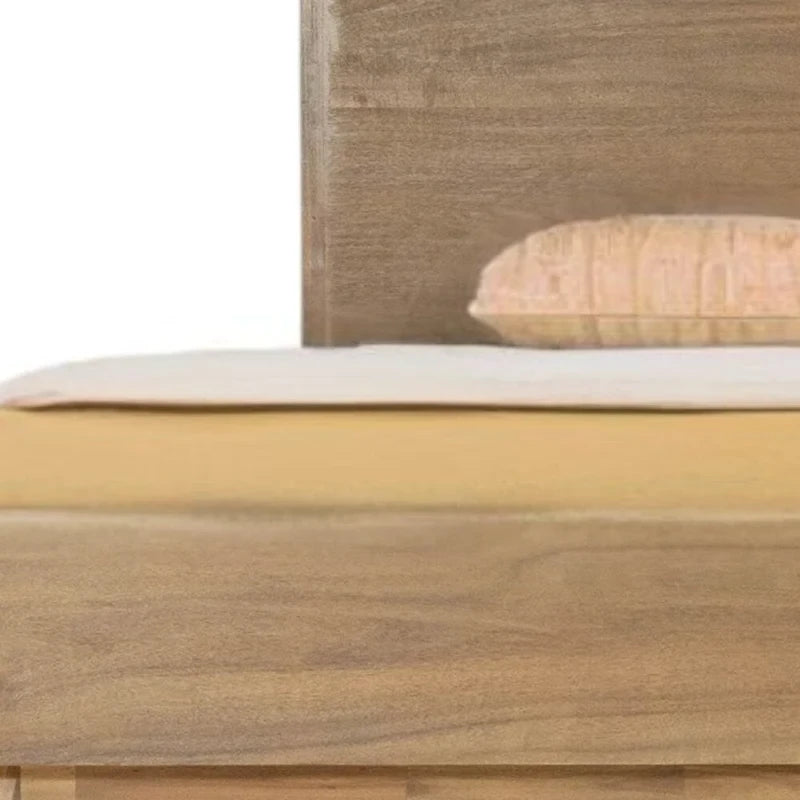 Cadre de lit Queen en bois naturel, marron, style milieu de siècle, 2 places