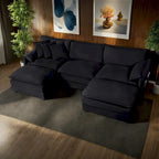 Canapé modulable en forme de U 5 places en chenille beige/noir/bleu