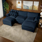 Canapé modulable en forme de U 5 places en chenille beige/noir/bleu