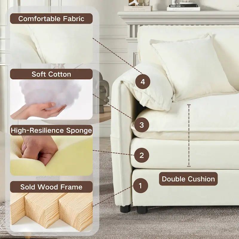 Canapé modulable en forme de U 5 places en chenille beige/noir/bleu