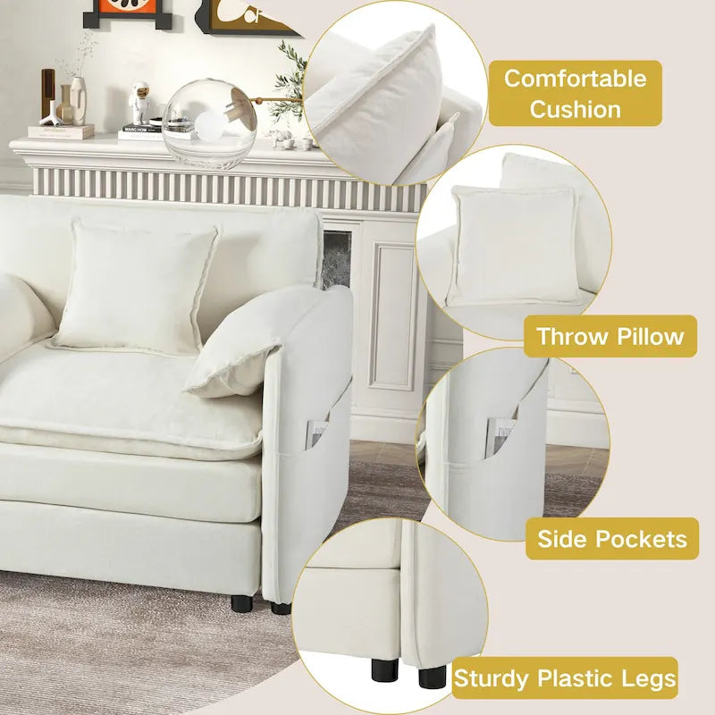 Canapé modulable en forme de U 5 places en chenille beige/noir/bleu