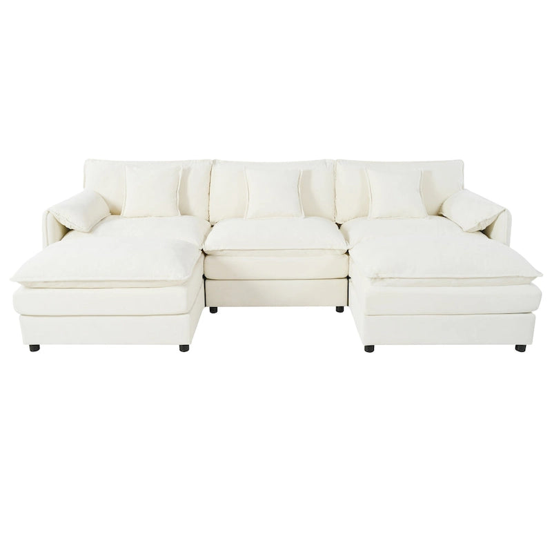 Canapé modulable en forme de U 5 places en chenille beige/noir/bleu