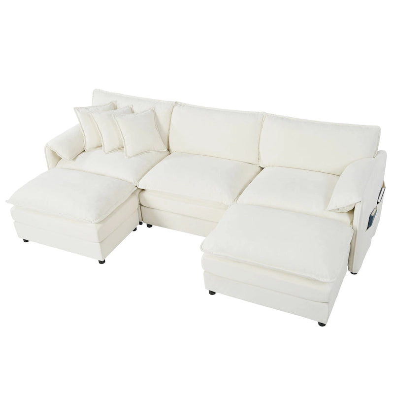 Canapé modulable en forme de U 5 places en chenille beige/noir/bleu