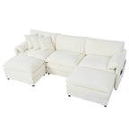 Canapé modulable en forme de U 5 places en chenille beige/noir/bleu
