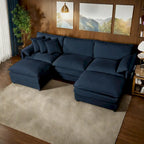 Canapé modulable en forme de U 5 places en chenille beige/noir/bleu