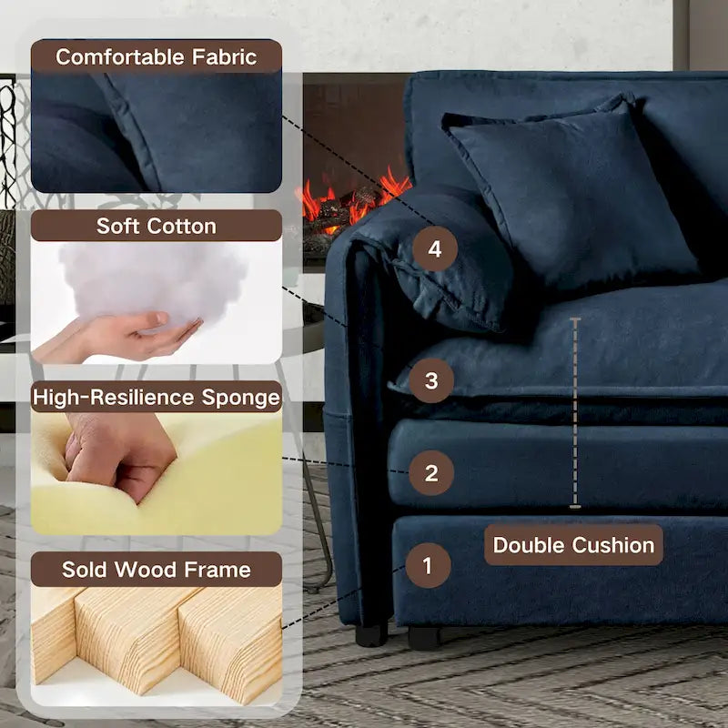 Canapé modulable en forme de U 5 places en chenille beige/noir/bleu