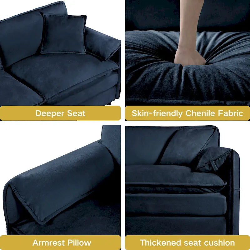 Canapé modulable en forme de U 5 places en chenille beige/noir/bleu