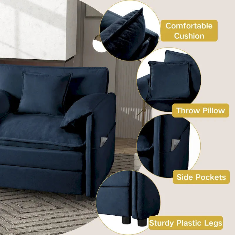 Canapé modulable en forme de U 5 places en chenille beige/noir/bleu