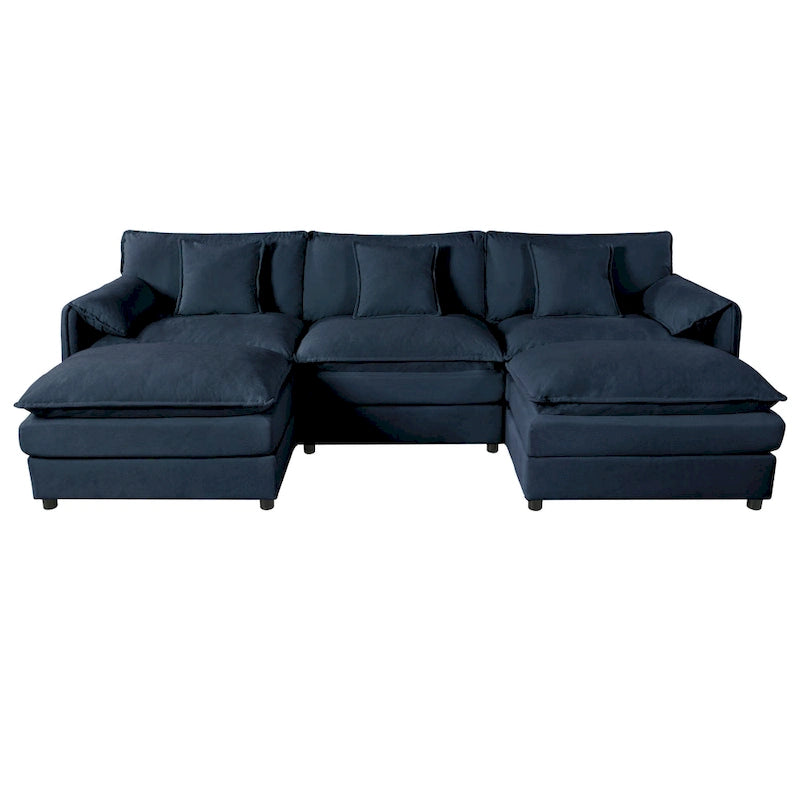 Canapé modulable en forme de U 5 places en chenille beige/noir/bleu