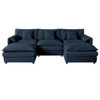 Canapé modulable en forme de U 5 places en chenille beige/noir/bleu
