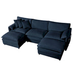 Canapé modulable en forme de U 5 places en chenille beige/noir/bleu