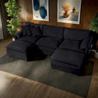 Canapé modulable en forme de U 5 places en chenille beige/noir/bleu