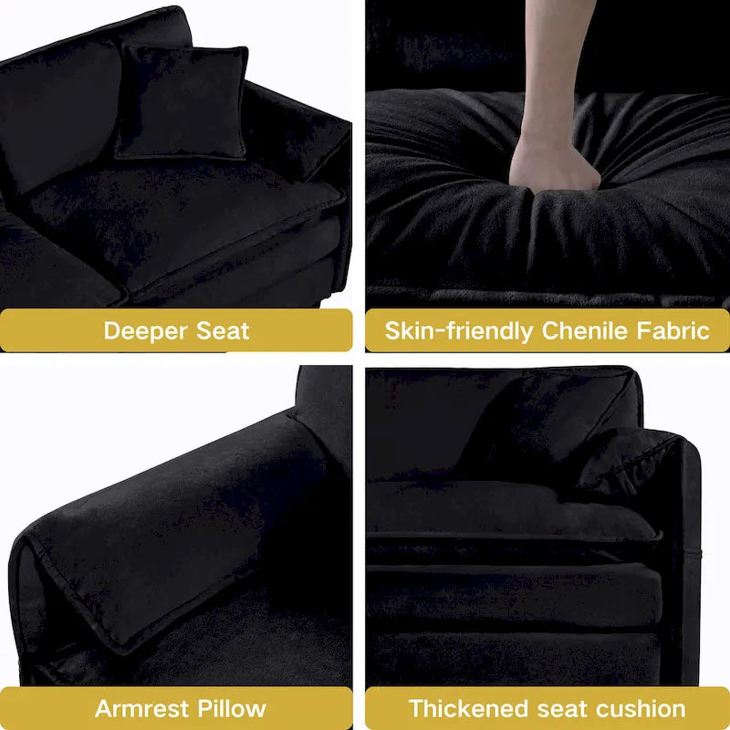 Canapé modulable en forme de U 5 places en chenille beige/noir/bleu