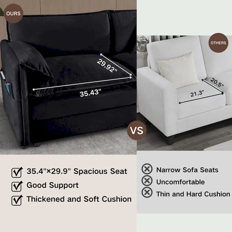 Canapé modulable en forme de U 5 places en chenille beige/noir/bleu