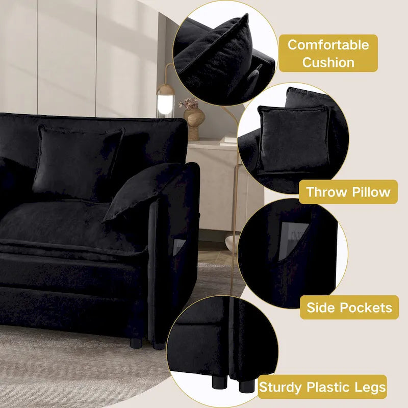 Canapé modulable en forme de U 5 places en chenille beige/noir/bleu