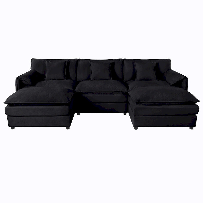 Canapé modulable en forme de U 5 places en chenille beige/noir/bleu