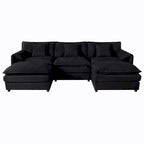 Canapé modulable en forme de U 5 places en chenille beige/noir/bleu