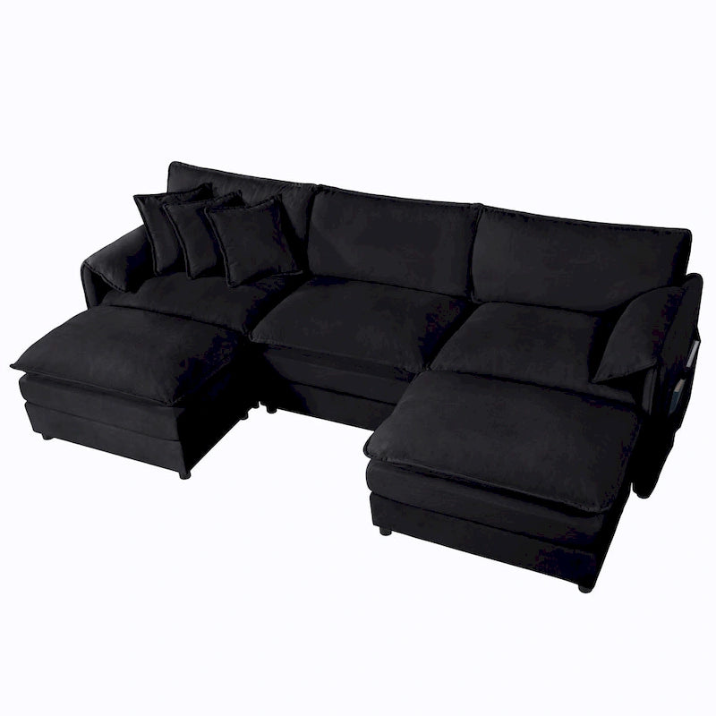 Canapé modulable en forme de U 5 places en chenille beige/noir/bleu