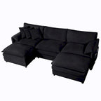 Canapé modulable en forme de U 5 places en chenille beige/noir/bleu