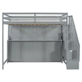 Lit superposé Murphy gris avec bureau et escalier de rangement, 2 couchages