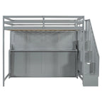 Lit superposé Murphy gris avec bureau et escalier de rangement, 2 couchages