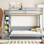 Lit superposé Murphy gris avec bureau et escalier de rangement, 2 couchages