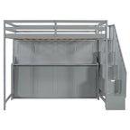 Lit superposé Murphy gris avec bureau et escalier de rangement, 2 couchages