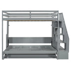 Lit superposé Murphy gris avec bureau et escalier de rangement, 2 couchages