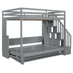 Lit superposé Murphy gris avec bureau et escalier de rangement, 2 couchages