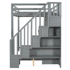 Lit superposé Murphy gris avec bureau et escalier de rangement, 2 couchages