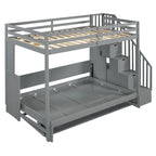 Lit superposé Murphy gris avec bureau et escalier de rangement, 2 couchages