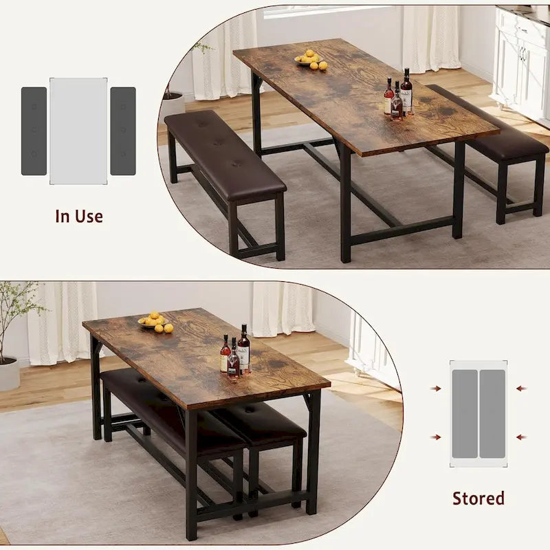 Ensemble de 3 grandes pièces : table de cuisine extensible pour 6 personnes