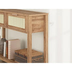 Console bohème naturelle/marron avec rotin et 2 tiroirs, assemblage par 1 personne