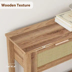 Console bohème naturelle/marron avec rotin et 2 tiroirs, assemblage par 1 personne