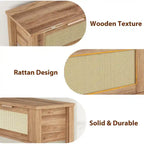 Console bohème naturelle/marron avec rotin et 2 tiroirs, assemblage par 1 personne