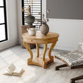 Table d'appoint ronde en bois naturel avec tiroirs, pieds courbés, 1 personne