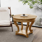 Table d'appoint ronde en bois naturel avec tiroirs, pieds courbés, 1 personne