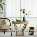 Table d'appoint ronde en bois naturel avec tiroirs, pieds courbés, 1 personne