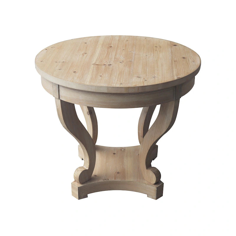 Table d'appoint ronde en bois naturel avec tiroirs, pieds courbés, 1 personne